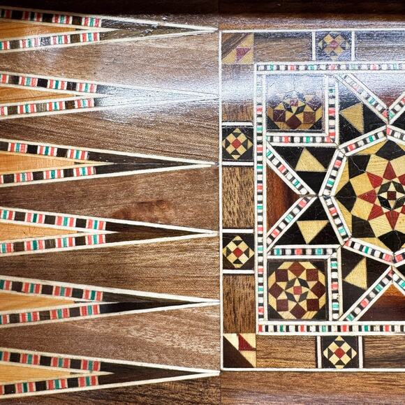 Vintage Mid-Century Syrian Inlaid Wood Backgammon/Chess Board - Picture 11 of 11